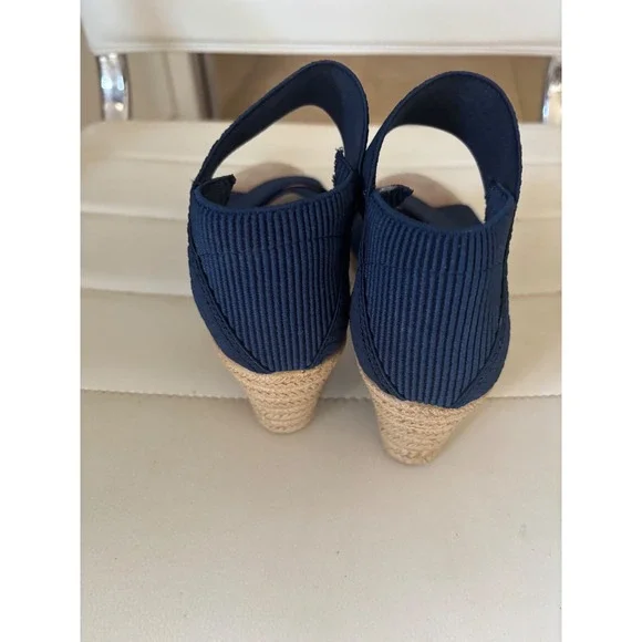 Navy Blue Wedge Espadrille Sandals Women Elastic Ankle Strap Comfort - Picture 2 of 8